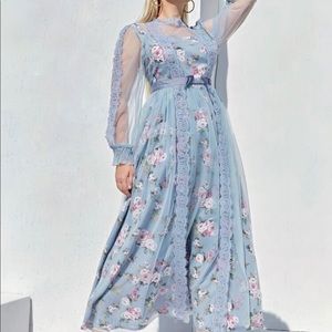 Bridgerton style blue lace overlay dress size 18